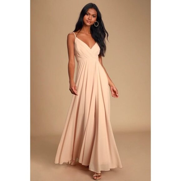 Lulus All About Love‎ Blush Pink Surplice Maxi Chiffon Bridesmaid Gown Women S - Picture 1 of 13